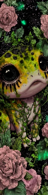 Free kawaii frog bookmark featuring bold green kawaii frog